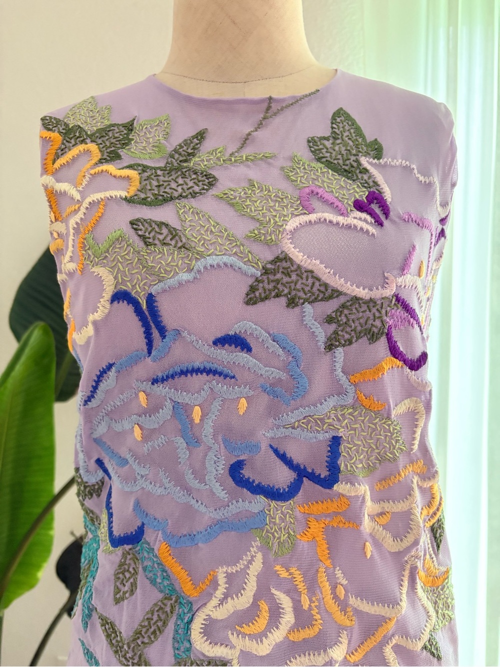 Vivienne Tam VTG Sheer Mesh Embroidered Floral Tank Top Shirt 90s Rare Purple 2 - Picture 14 of 15